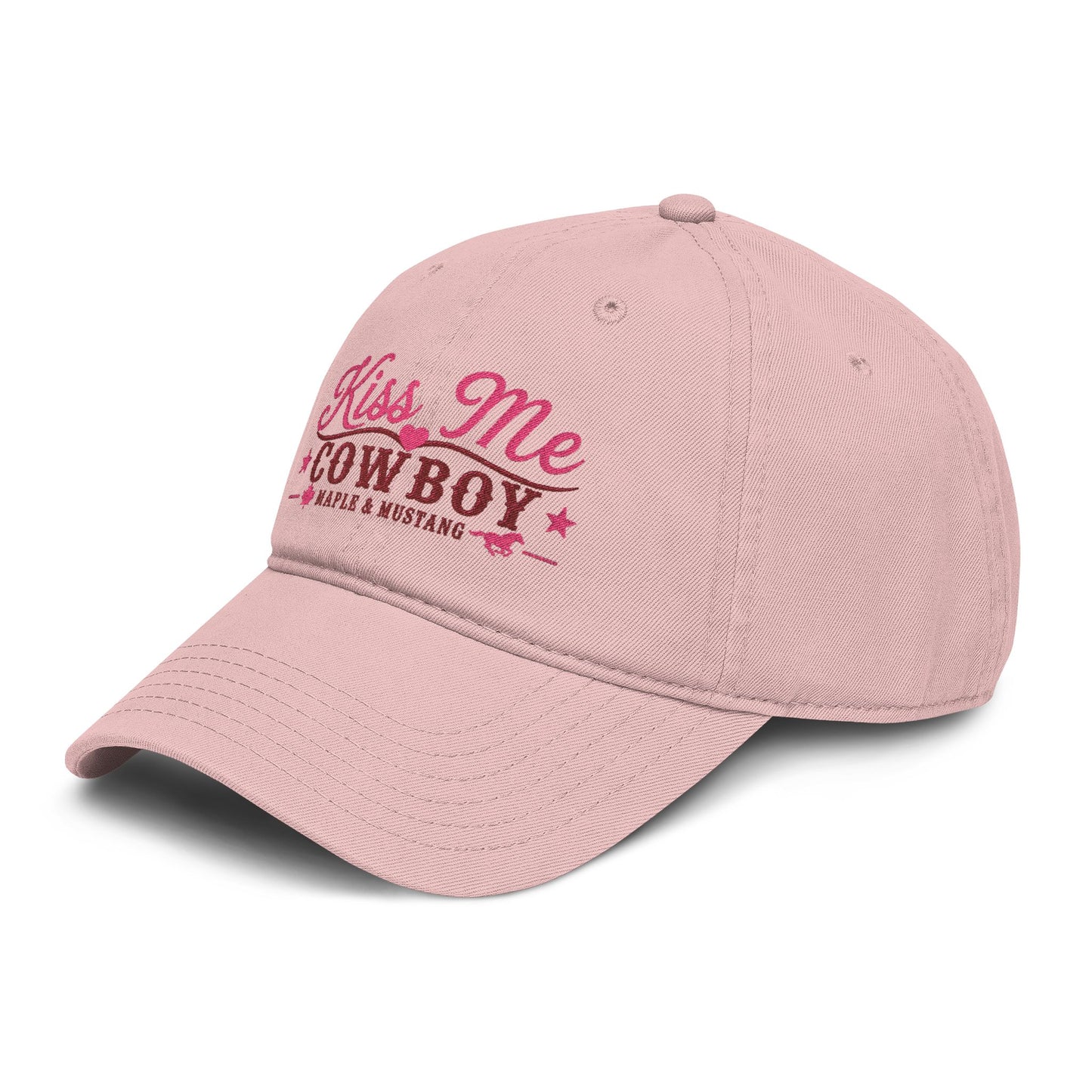 Kiss Me Cowboy Pink Washed Baseball Cap